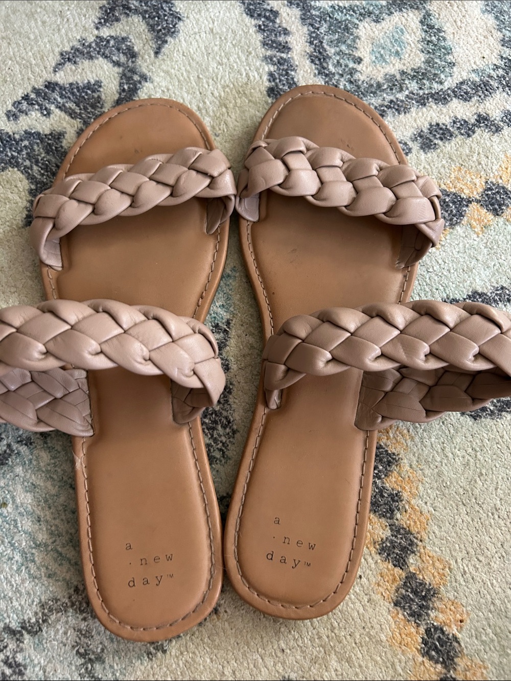 a new day Braided Double-Strap Slide Sandals in Taupe